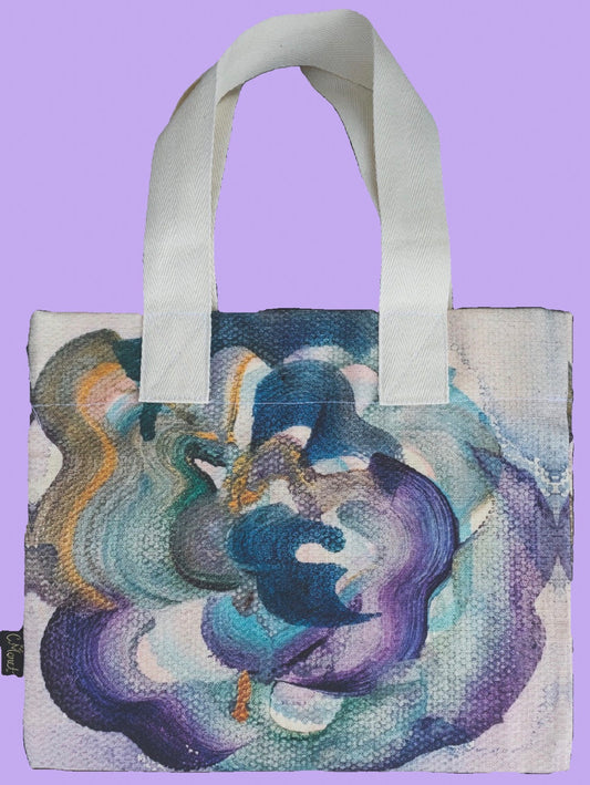 Aubergine Mini Tote – Purple Floral Art Bag for Women