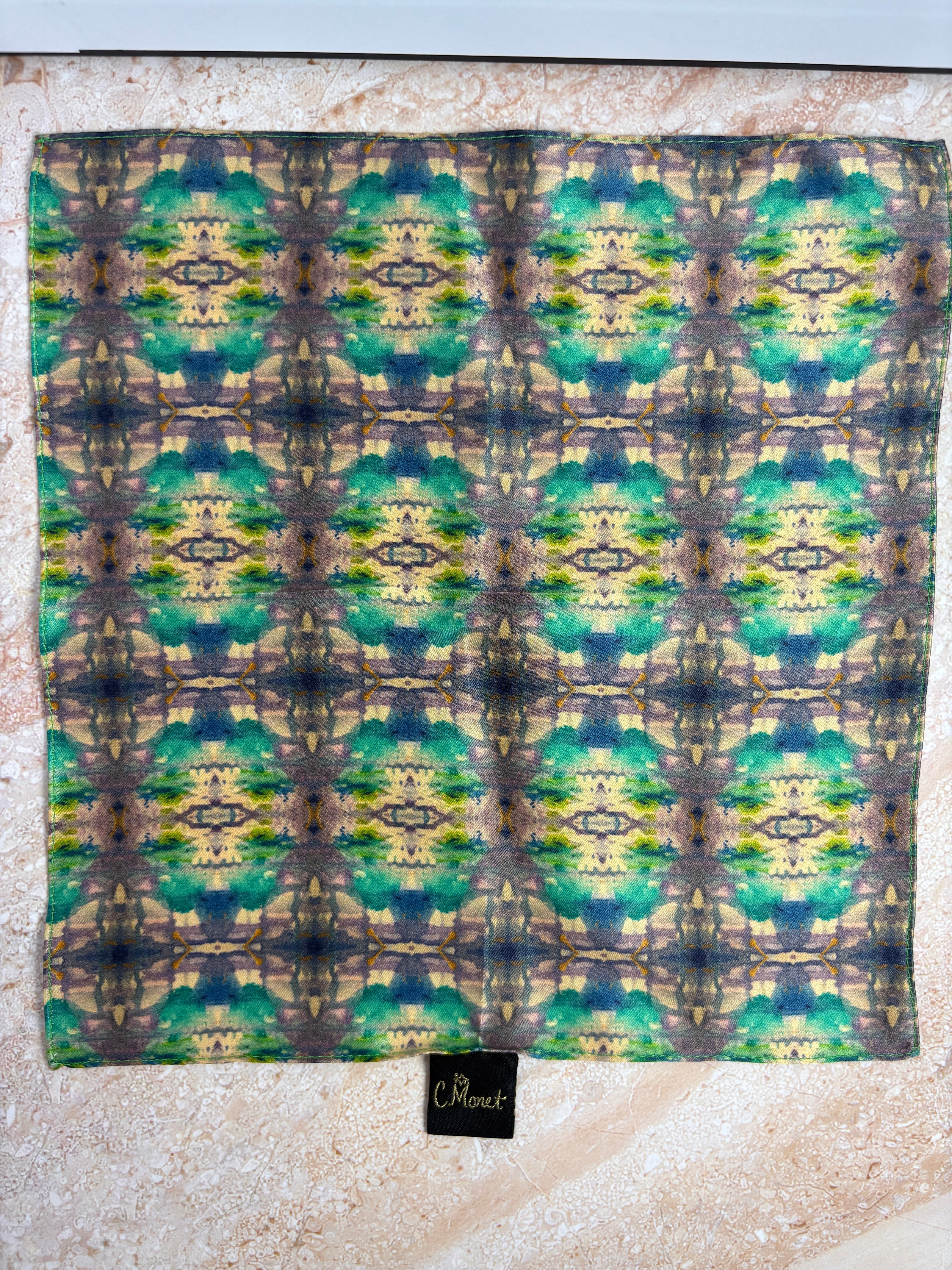 Patterned fabric with a brand label