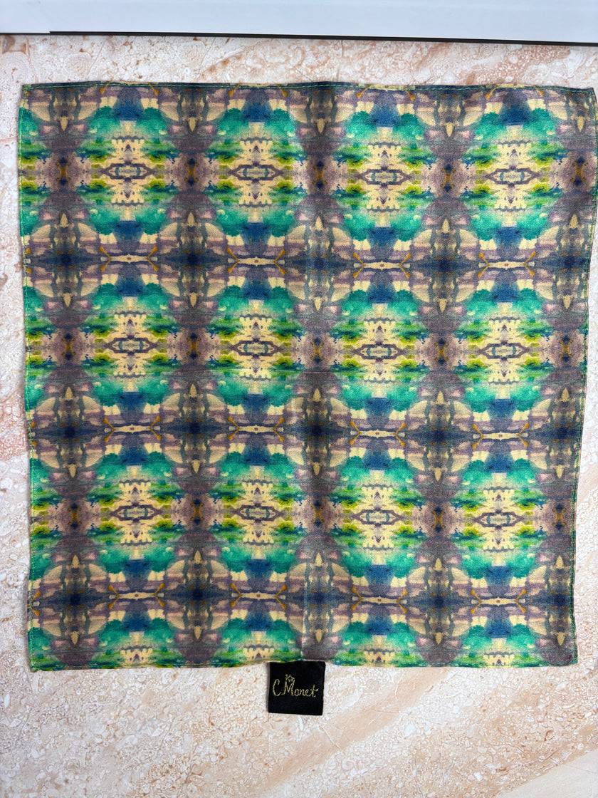 Patterned fabric with a brand label