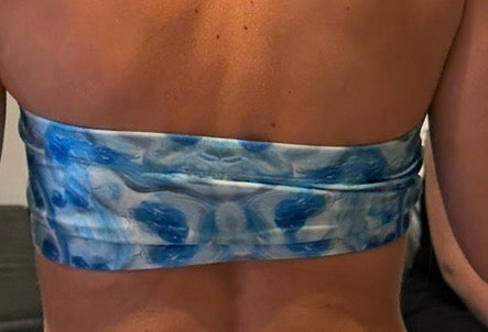 Back view of Sky Blue Bandeau Bikini Top showing tie closure