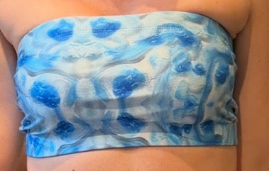 Front view of Sky Blue Strapless Bandeau Bikini Top in blue print